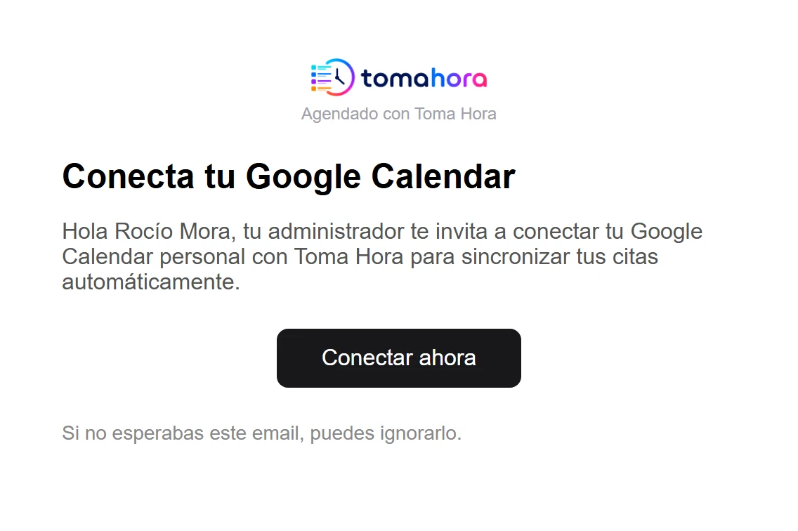Correo Conecta tu Google Calendar con el botón Conectar ahora