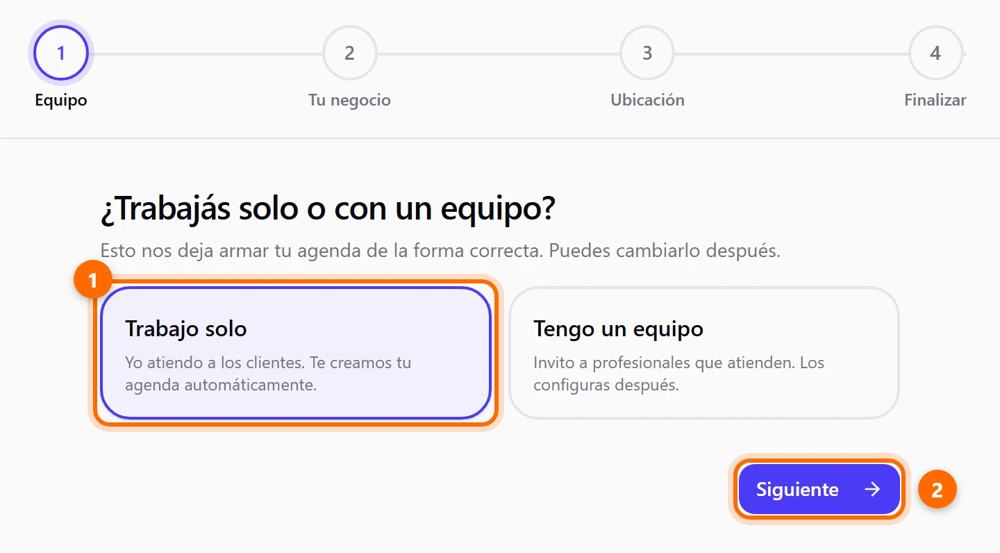 Pantalla Equipo con la tarjeta Trabajo solo seleccionada