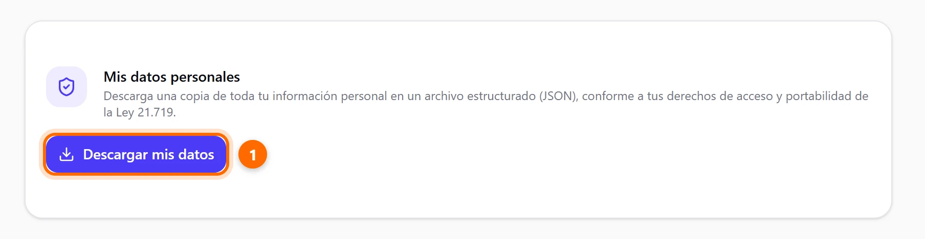 Pestaña Privacidad con la tarjeta Mis datos personales y el botón Descargar mis datos