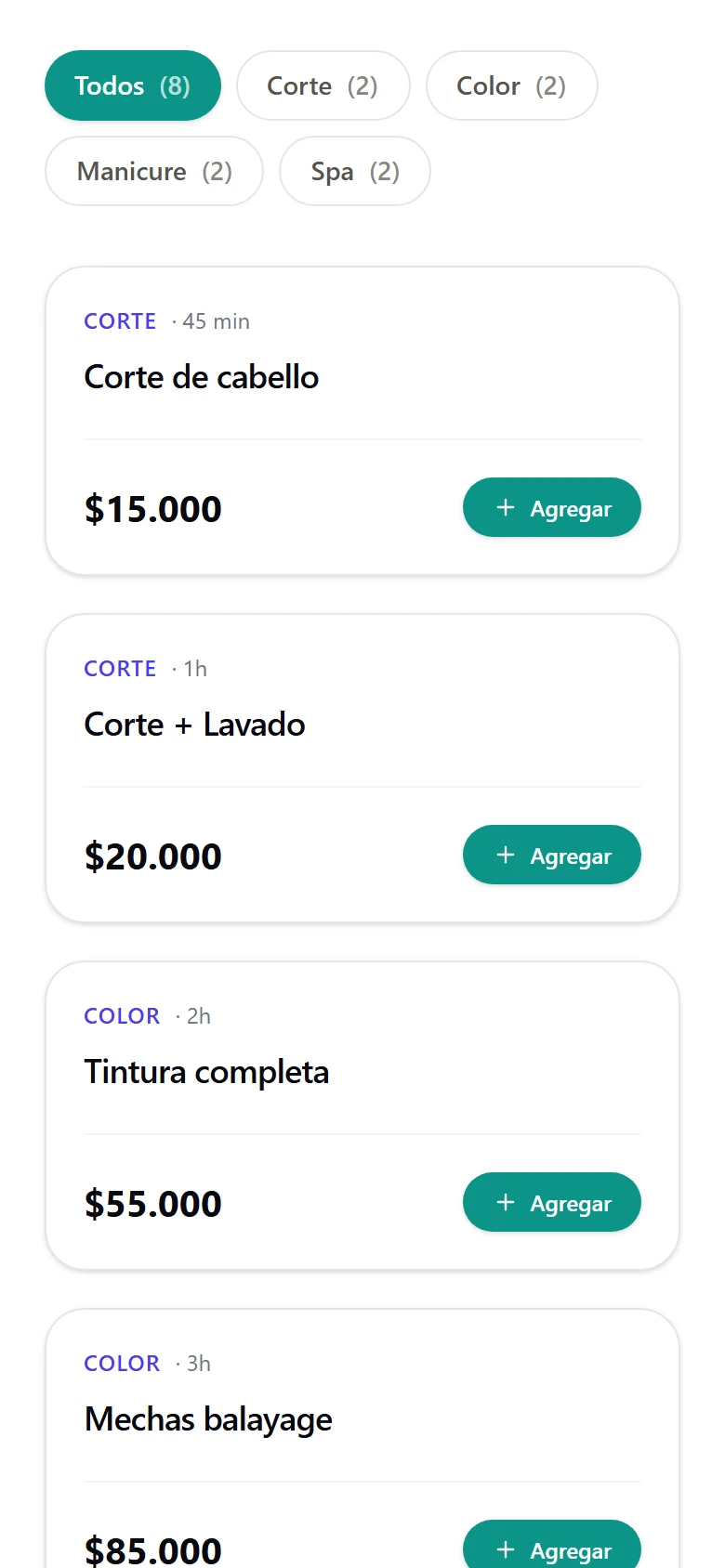 Servicios de la página pública en un teléfono