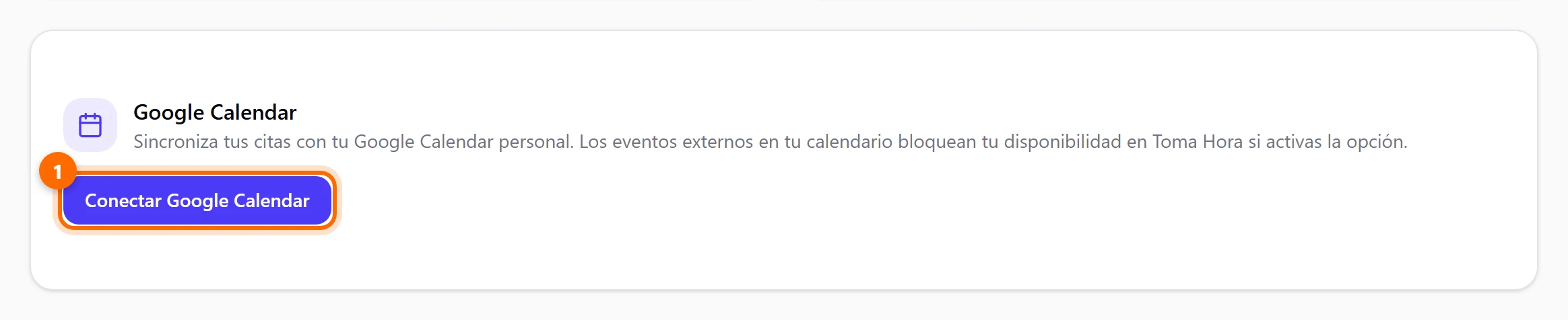 Tarjeta Google Calendar con el botón Conectar Google Calendar