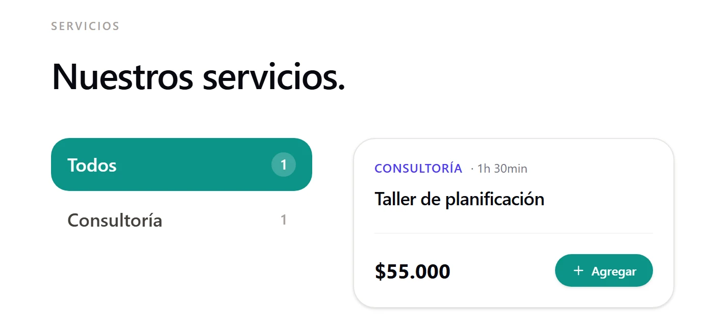Sección Nuestros servicios de la página principal con un solo servicio normal
