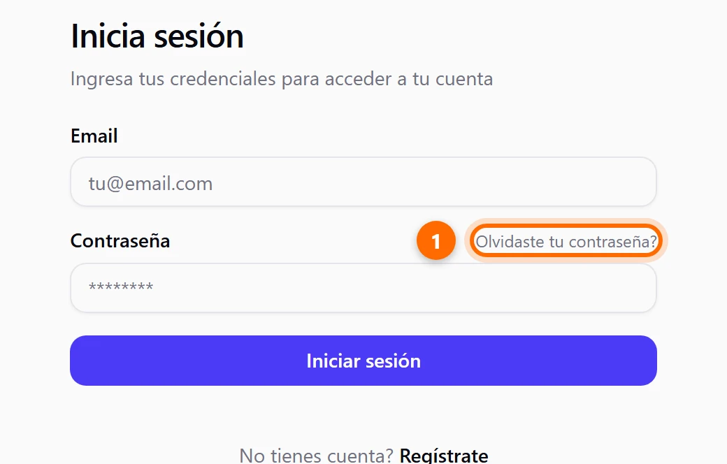 Pantalla Inicia sesión con el enlace Olvidaste tu contraseña? marcado
