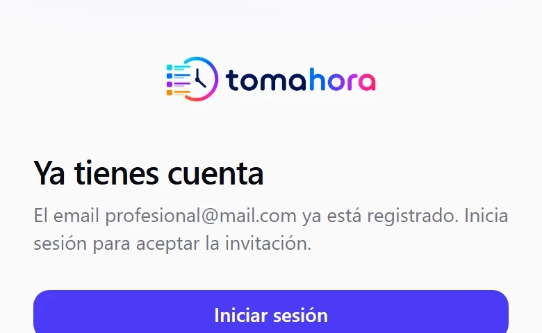 Pantalla Ya tienes cuenta con el botón Iniciar sesión
