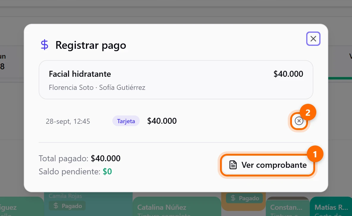 Ventana de pago con una transacción, saldo en cero y el botón Ver comprobante