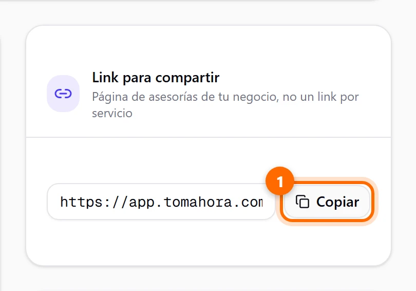 Tarjeta Link para compartir en la ficha de un servicio de asesoría